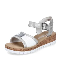 Rieker Heeled Shoes-Women'S Wedge Sandals Silver-Platinum-Metallic