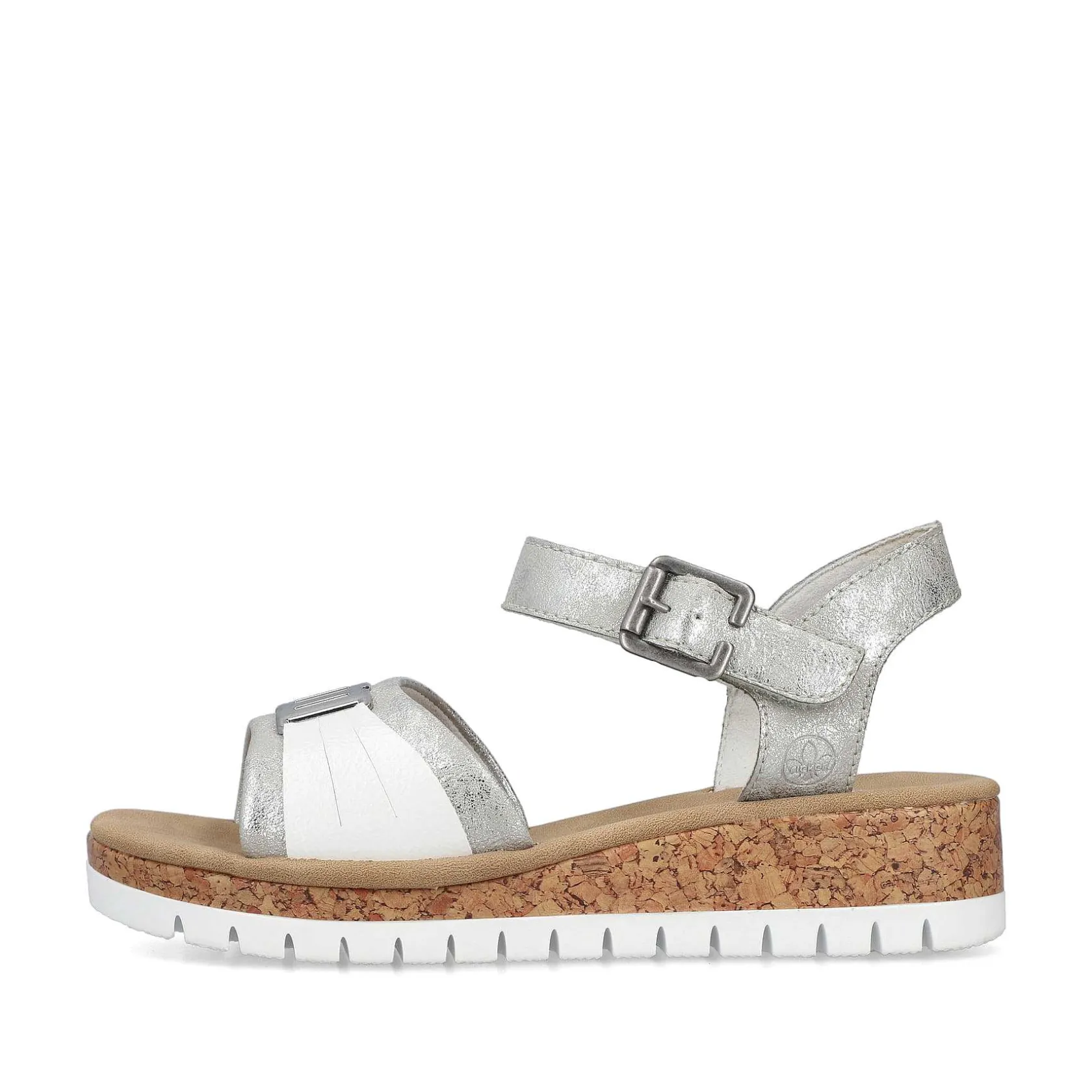 Rieker Heeled Shoes-Women'S Wedge Sandals Silver-Platinum-Metallic