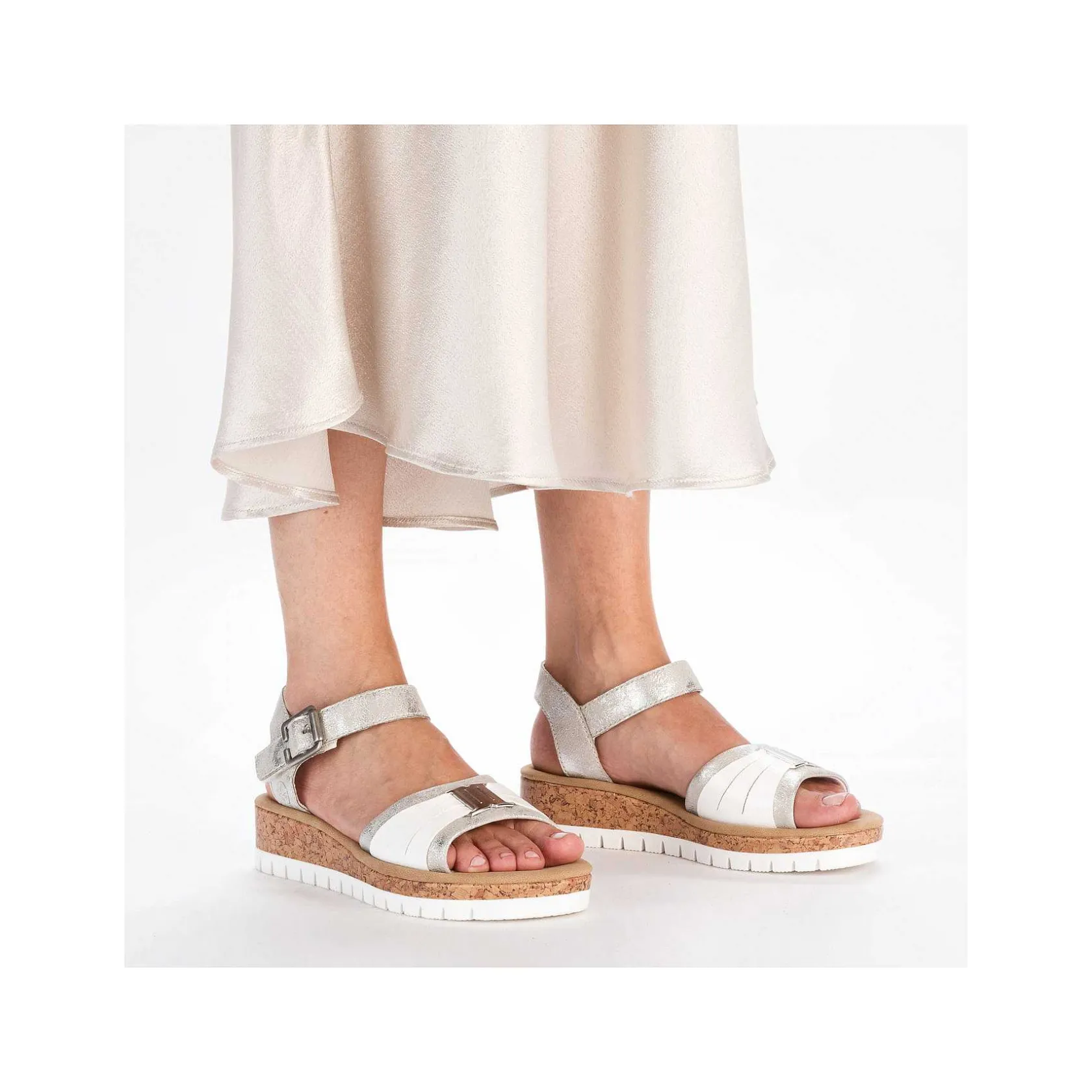 Rieker Heeled Shoes-Women'S Wedge Sandals Silver-Platinum-Metallic