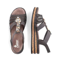 Rieker Heeled Shoes-Women'S Wedge Sandals Brown Gray