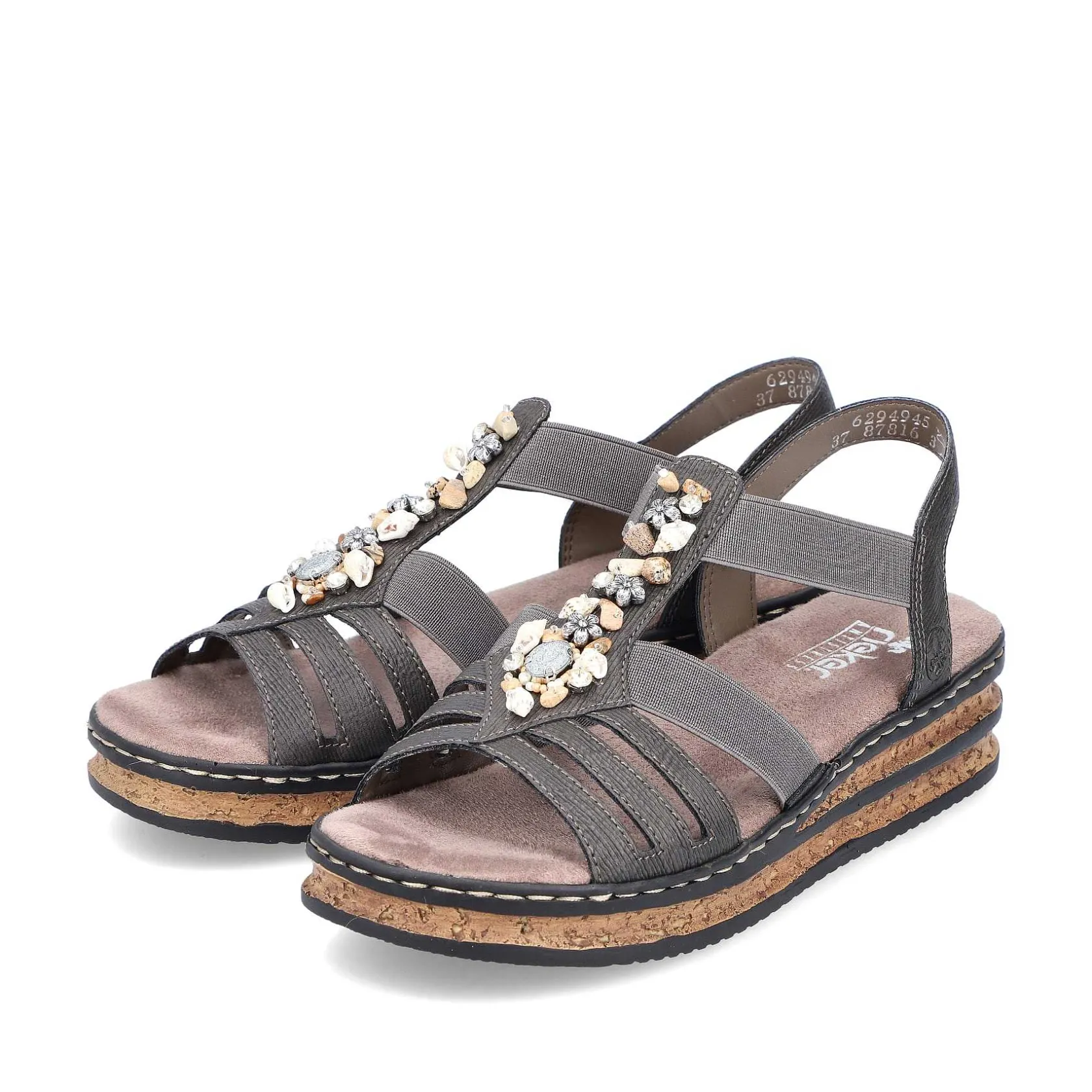 Rieker Heeled Shoes-Women'S Wedge Sandals Brown Gray