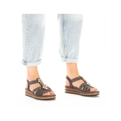 Rieker Heeled Shoes-Women'S Wedge Sandals Brown Gray