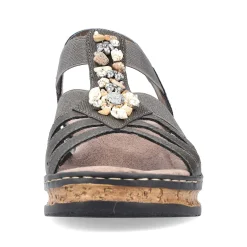 Rieker Heeled Shoes-Women'S Wedge Sandals Brown Gray