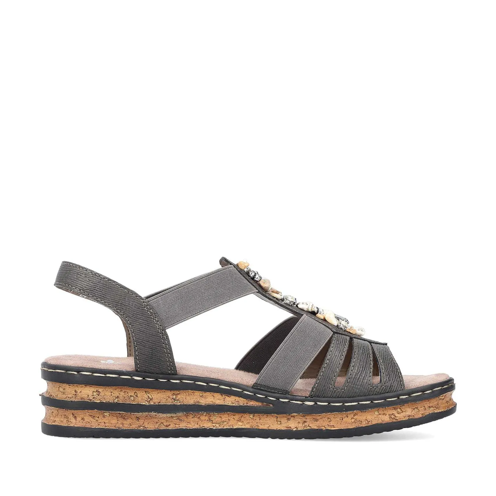 Rieker Heeled Shoes-Women'S Wedge Sandals Brown Gray