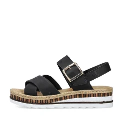 Rieker Heeled Shoes-Women'S Wedge Sandals Graphite Black