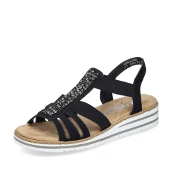 Rieker Summer Shoes-Women'S Wedge Sandals Night Black
