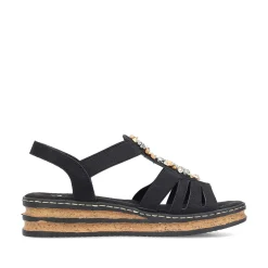 Rieker Heeled Shoes-Women'S Wedge Sandals Midnight Black