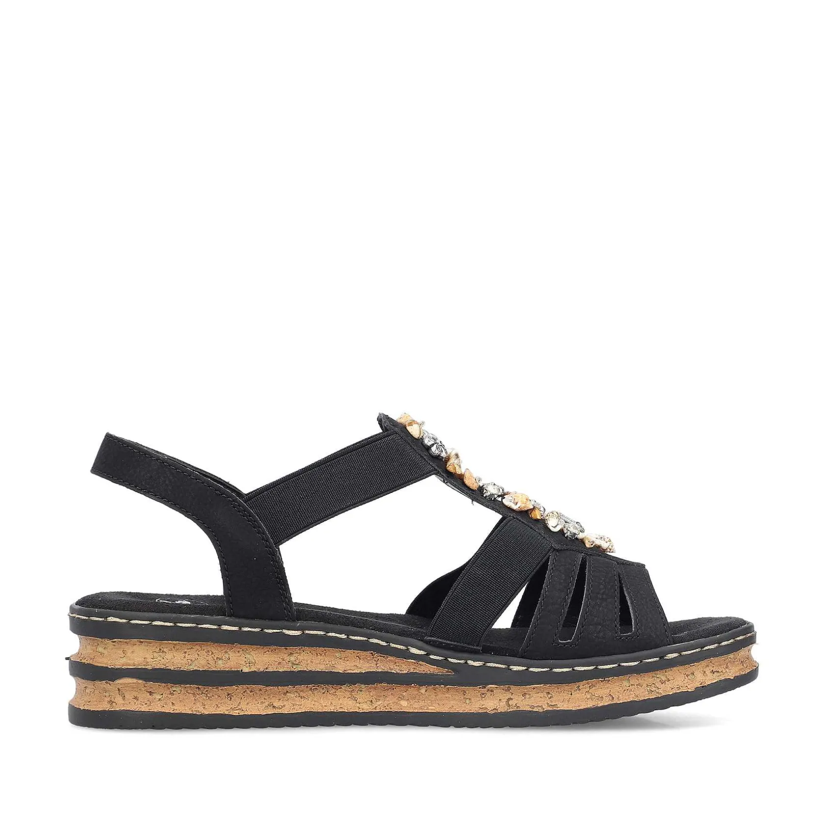 Rieker Heeled Shoes-Women'S Wedge Sandals Midnight Black