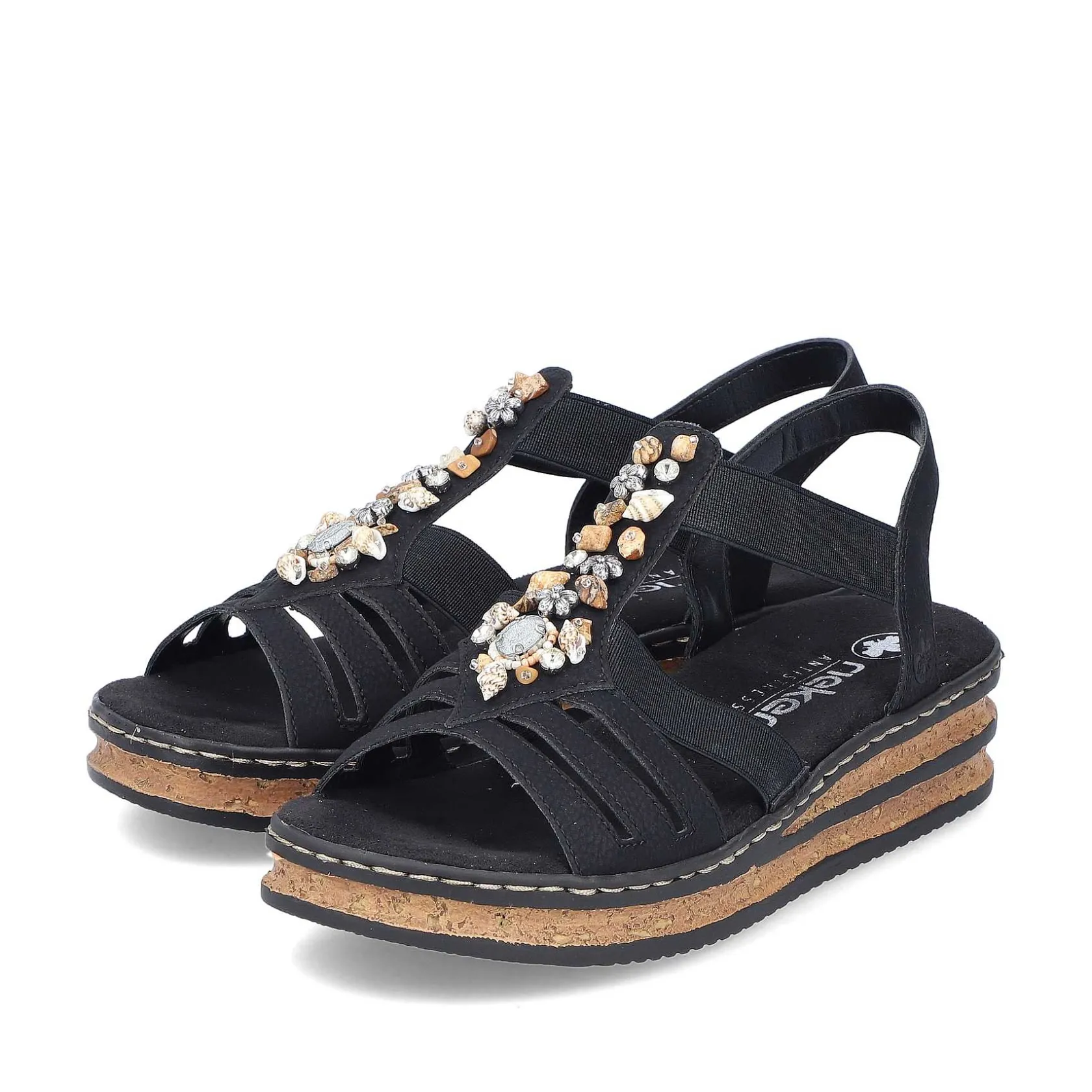 Rieker Heeled Shoes-Women'S Wedge Sandals Midnight Black