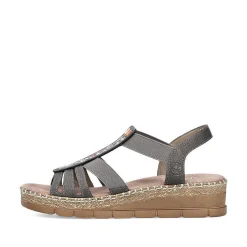 Rieker Heeled Shoes-Women'S Wedge Sandals Asphalt Gray
