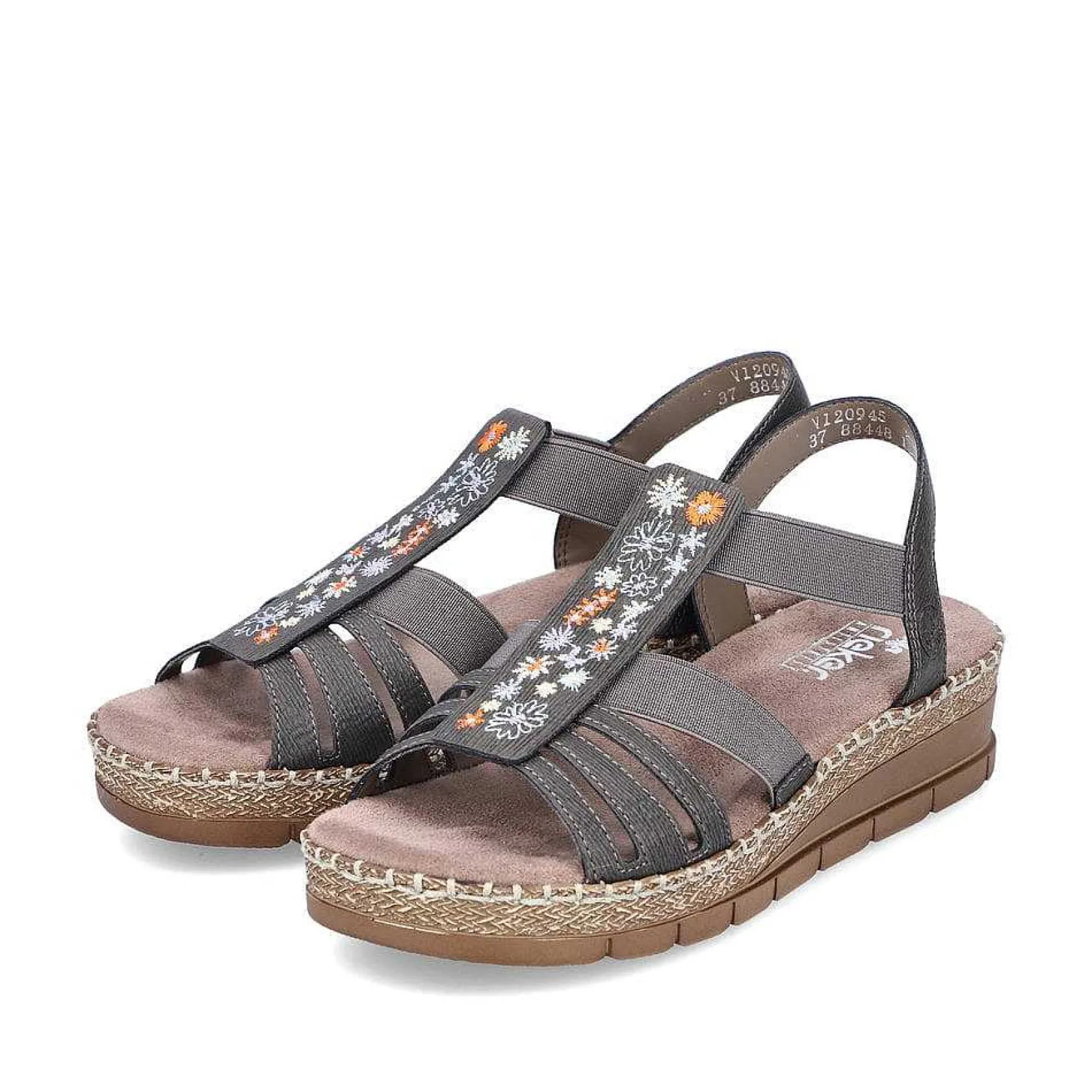 Rieker Heeled Shoes-Women'S Wedge Sandals Asphalt Gray