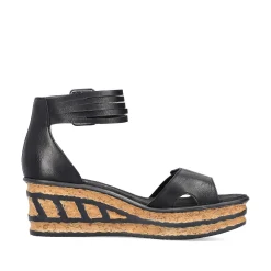 Rieker Summer Shoes-Women'S Wedge Sandals Glossy Black