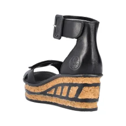 Rieker Summer Shoes-Women'S Wedge Sandals Glossy Black