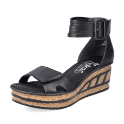 Rieker Summer Shoes-Women'S Wedge Sandals Glossy Black