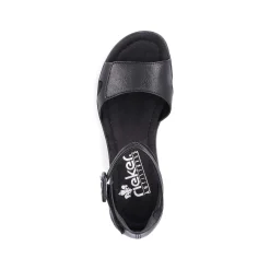 Rieker Summer Shoes-Women'S Wedge Sandals Glossy Black