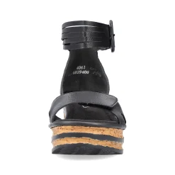 Rieker Summer Shoes-Women'S Wedge Sandals Glossy Black