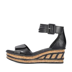Rieker Summer Shoes-Women'S Wedge Sandals Glossy Black