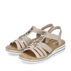 Rieker Heeled Shoes-Women'S Wedge Sandals Cream Beige