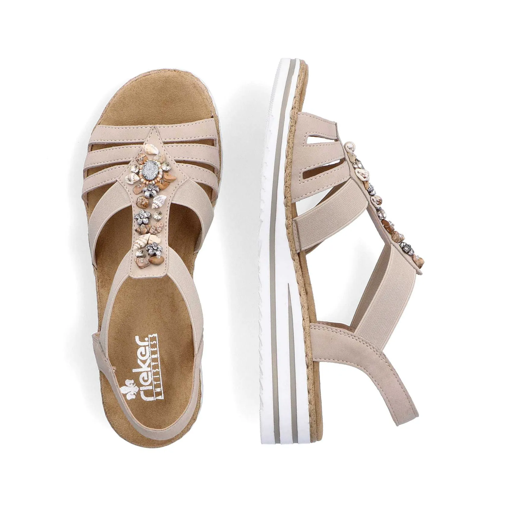 Rieker Heeled Shoes-Women'S Wedge Sandals Cream Beige