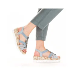 Rieker Heeled Shoes-Women'S Wedge Sandals Sky Blue-Beige