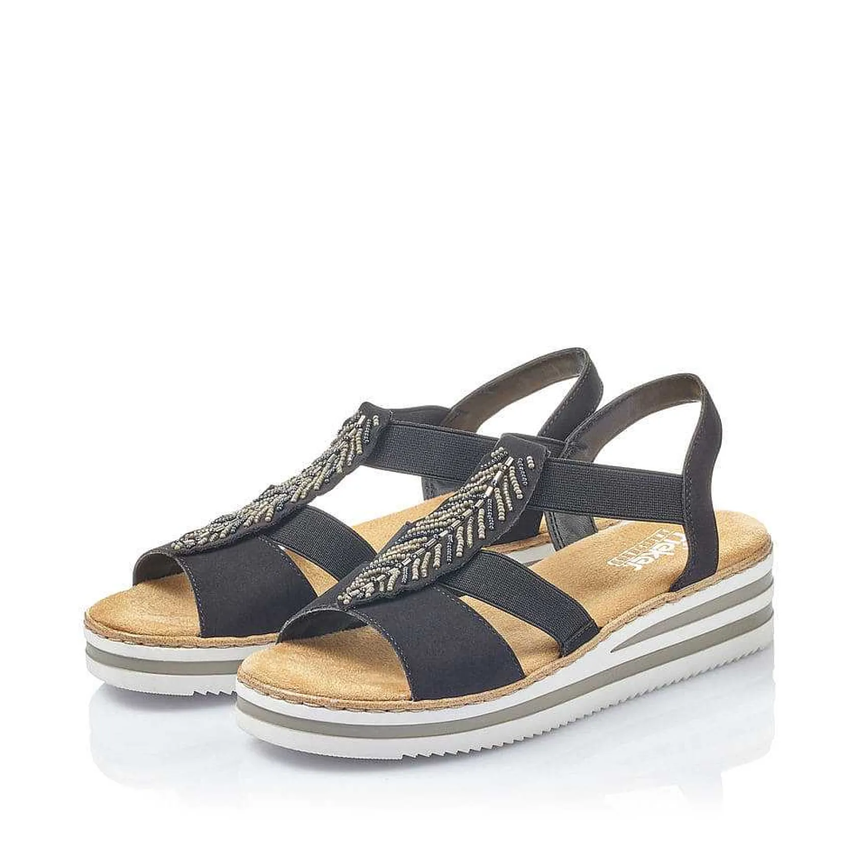 Rieker Heeled Shoes-Women'S Wedge Sandals Jet Black