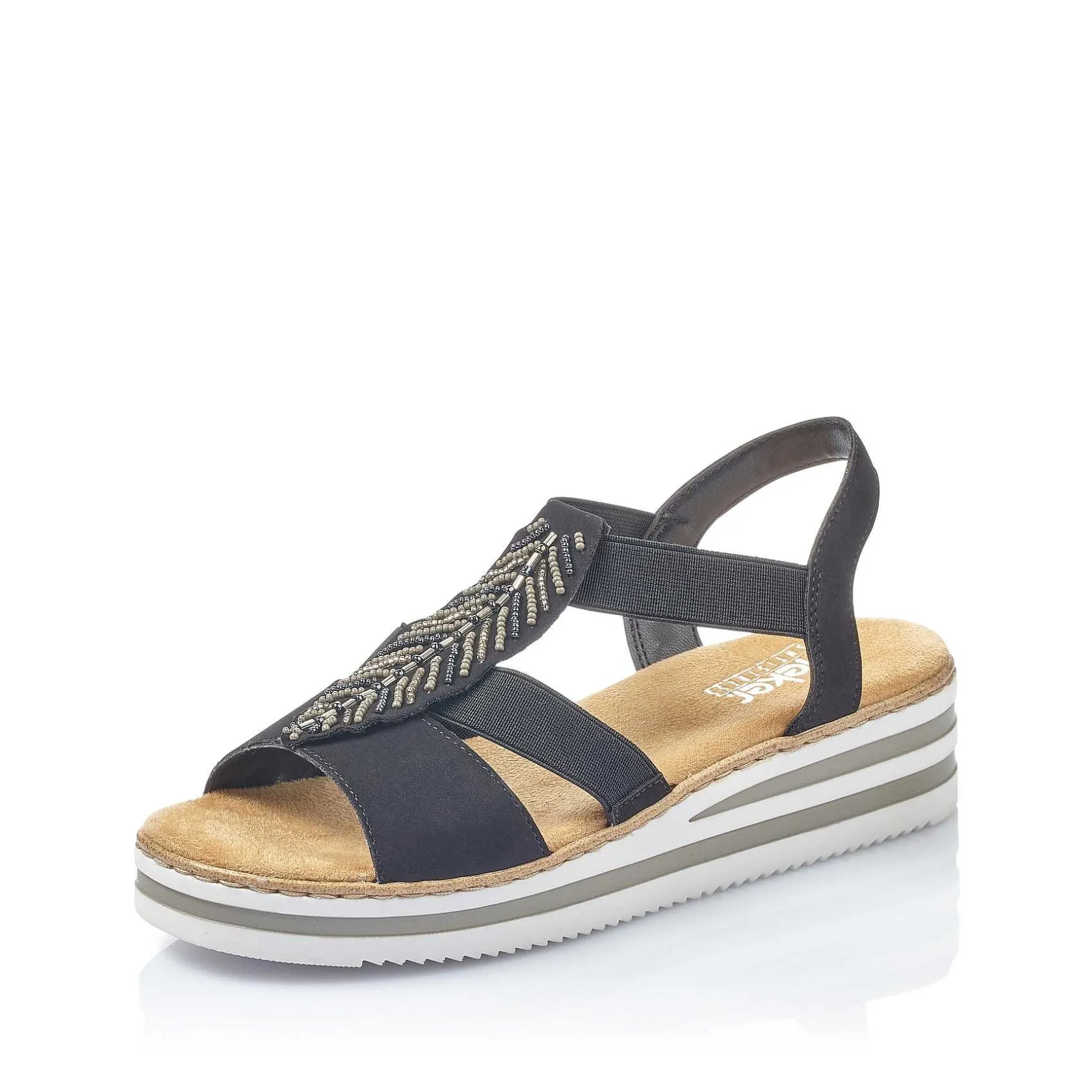 Rieker Heeled Shoes-Women'S Wedge Sandals Jet Black