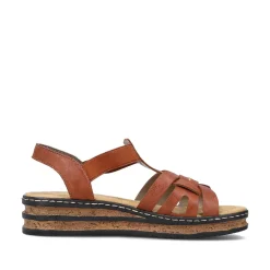 Rieker Heeled Shoes-Women'S Wedge Sandals Chestnut Brown