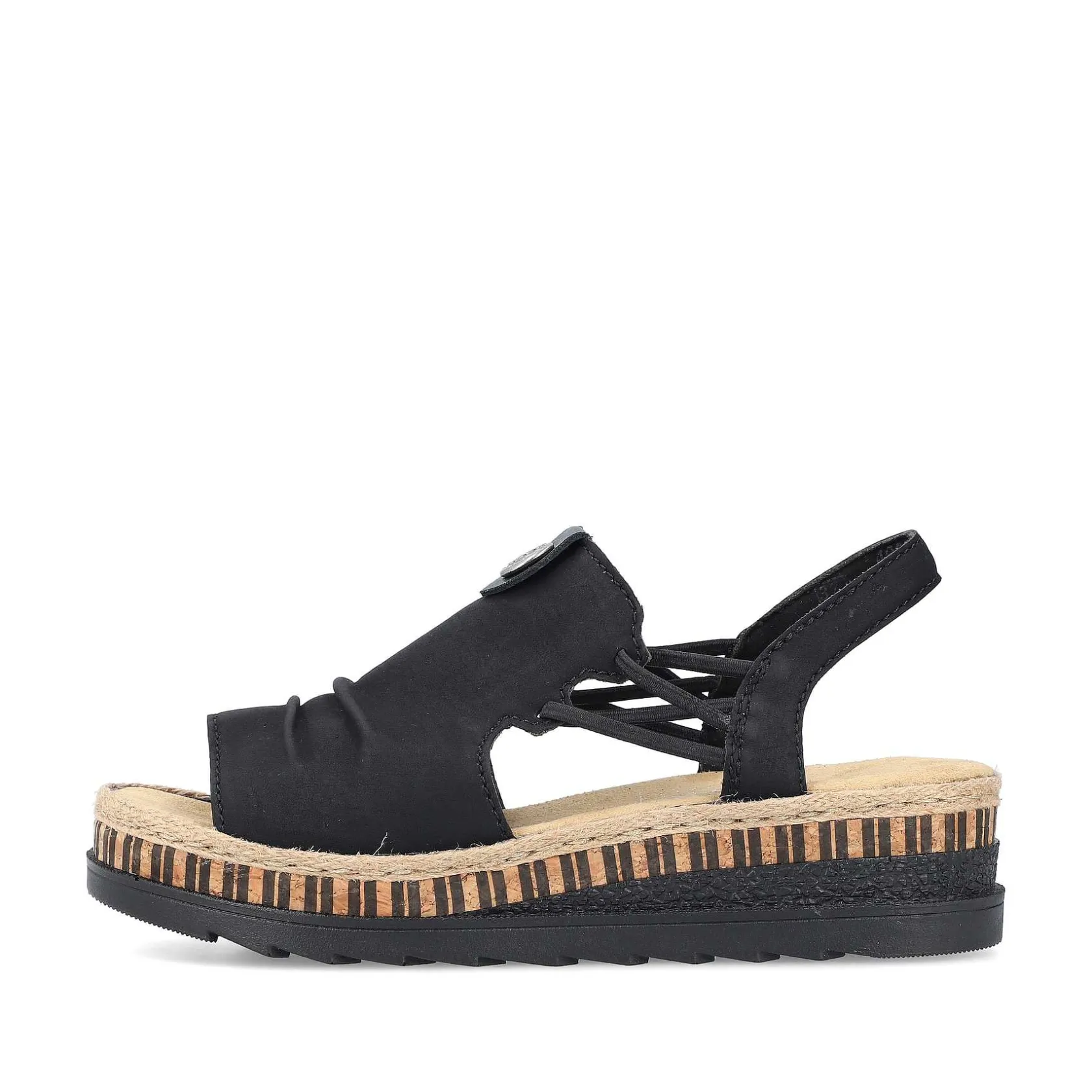 Rieker Summer Shoes-Women'S Wedge Sandals Midnight Black