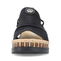 Rieker Summer Shoes-Women'S Wedge Sandals Midnight Black