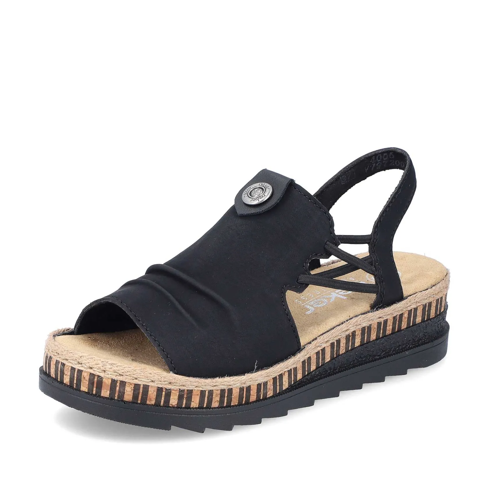 Rieker Summer Shoes-Women'S Wedge Sandals Midnight Black