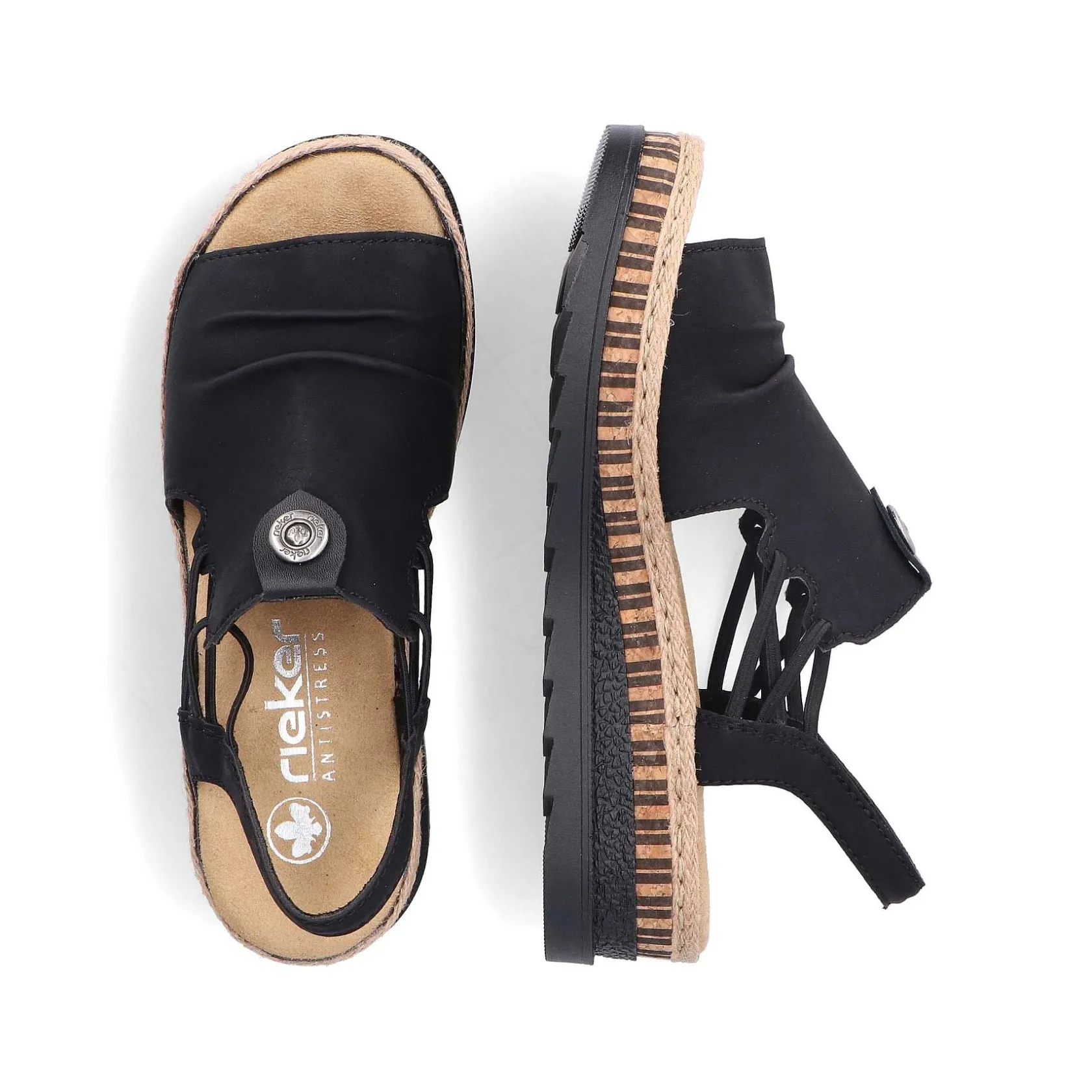 Rieker Summer Shoes-Women'S Wedge Sandals Midnight Black