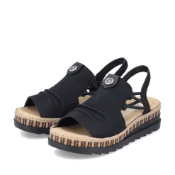 Rieker Summer Shoes-Women'S Wedge Sandals Midnight Black