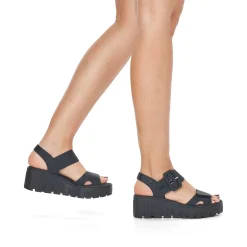 Rieker Heeled Shoes-Women'S Wedge Sandals Jet Black