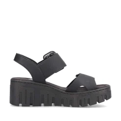 Rieker Heeled Shoes-Women'S Wedge Sandals Jet Black