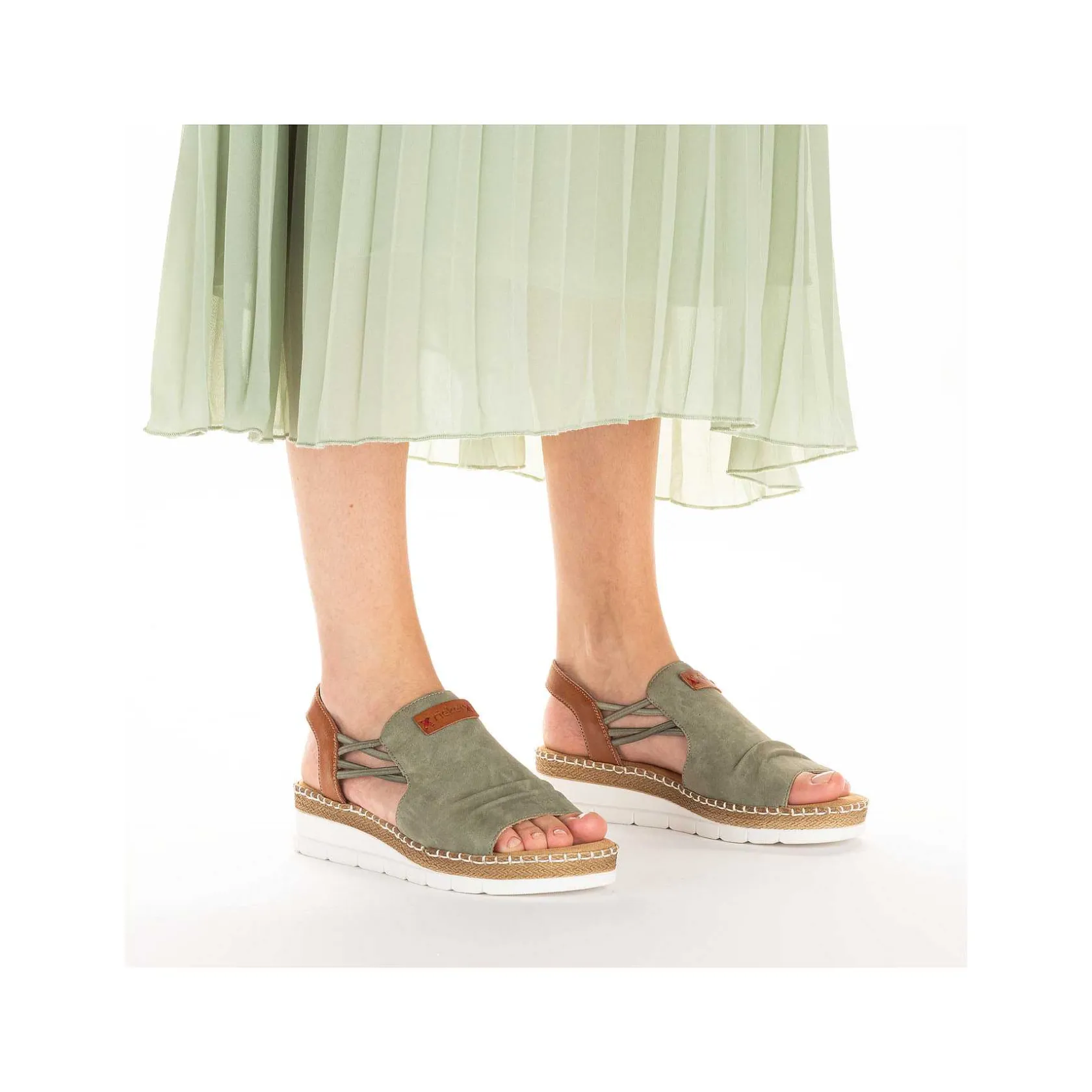 Rieker Summer Shoes-Women'S Wedge Sandals Khaki Green