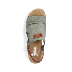 Rieker Summer Shoes-Women'S Wedge Sandals Khaki Green