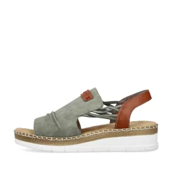 Rieker Summer Shoes-Women'S Wedge Sandals Khaki Green