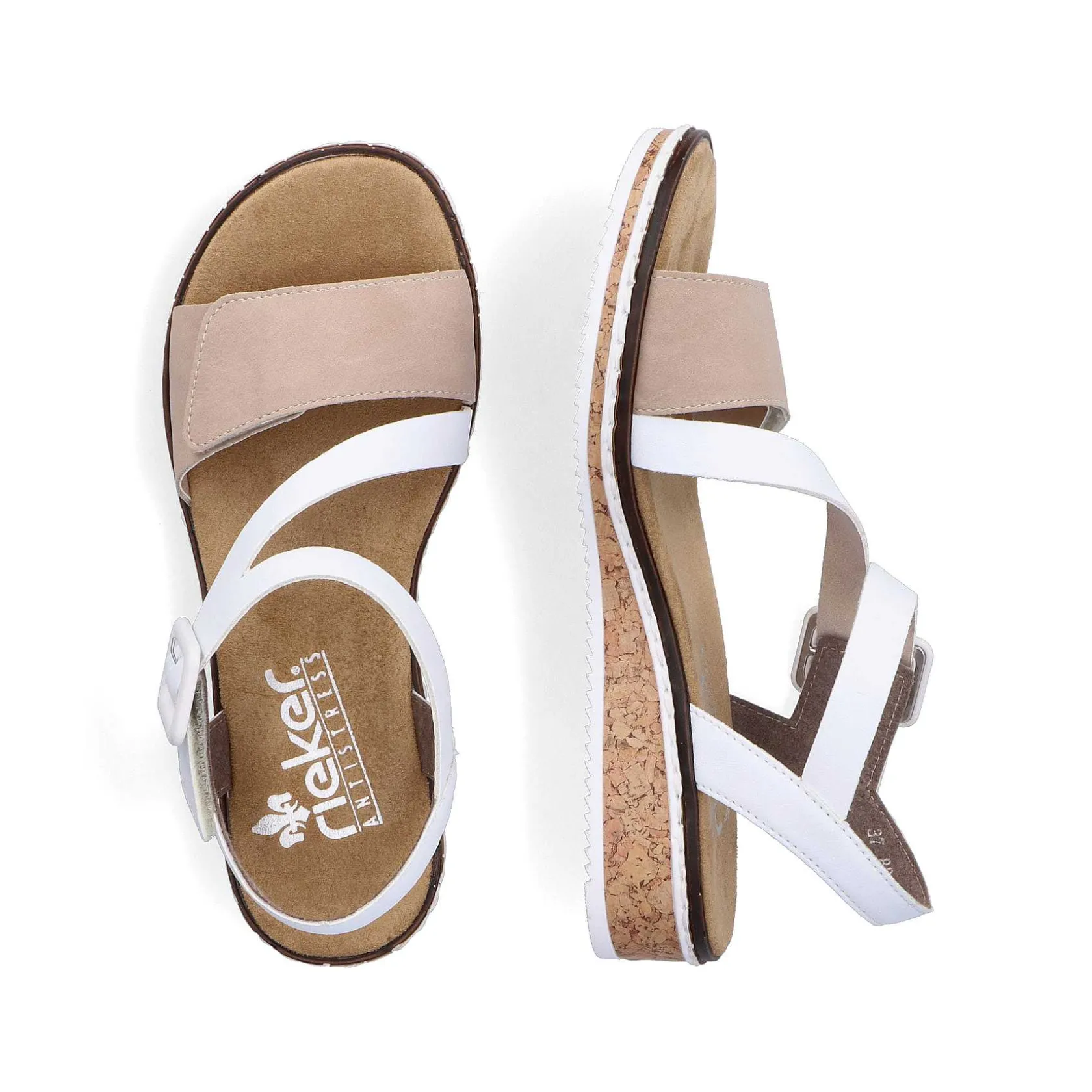 Rieker Summer Shoes-Women'S Wedge Sandals Edelweis Champagne Beige