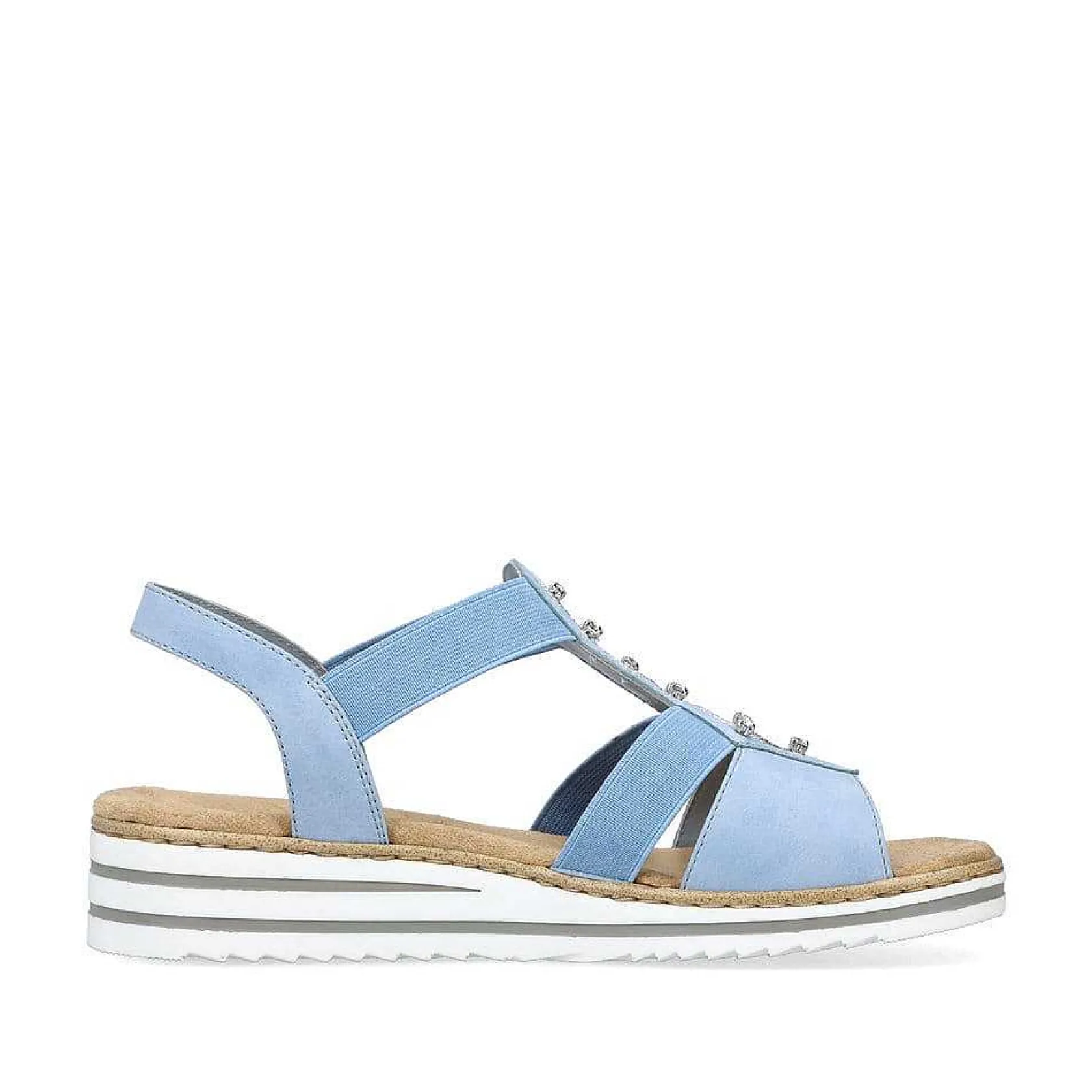 Rieker Heeled Shoes-Women'S Wedge Sandals Sky Blue-Light Beige