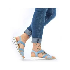 Rieker Heeled Shoes-Women'S Wedge Sandals Sky Blue-Light Beige