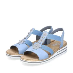 Rieker Heeled Shoes-Women'S Wedge Sandals Sky Blue-Light Beige