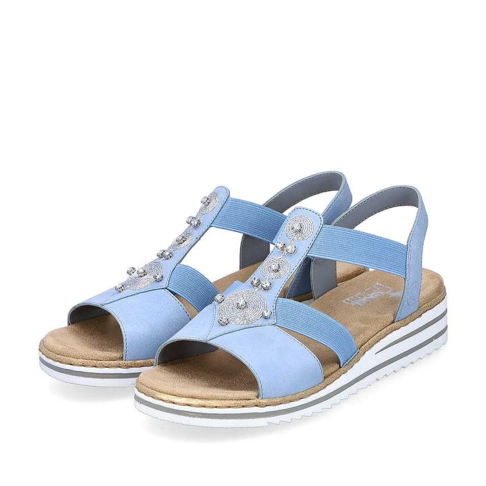 Rieker Heeled Shoes-Women'S Wedge Sandals Sky Blue-Light Beige