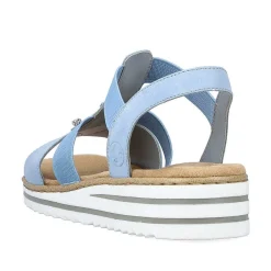 Rieker Heeled Shoes-Women'S Wedge Sandals Sky Blue-Light Beige