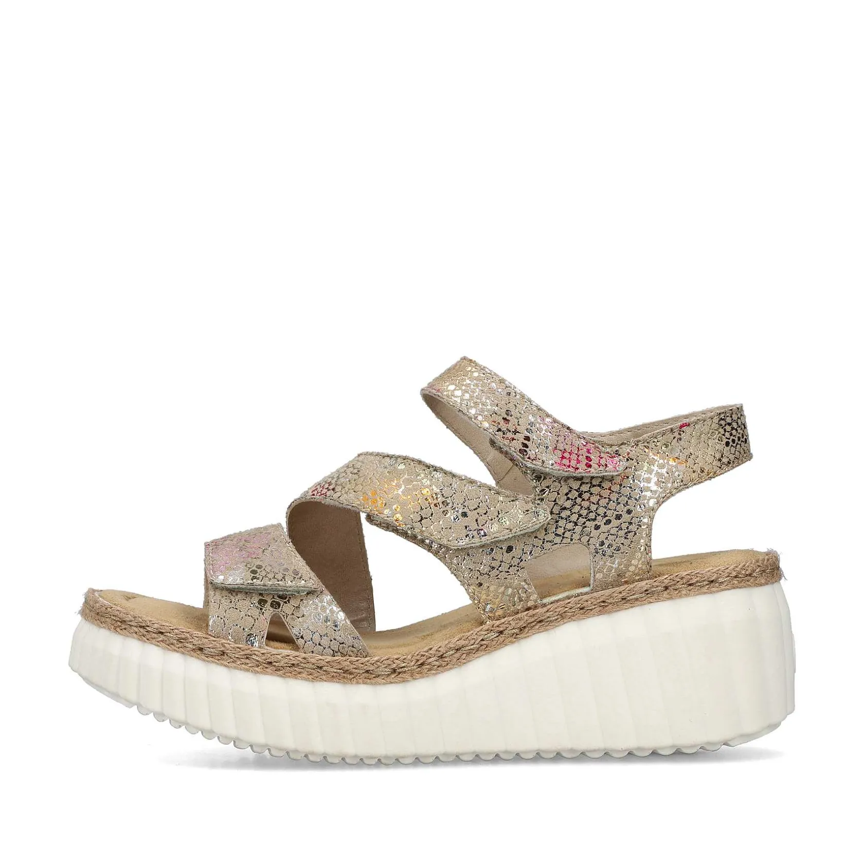 Rieker Heeled Shoes-Women'S Wedge Sandals Multi-Bronze Metallic