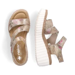 Rieker Heeled Shoes-Women'S Wedge Sandals Multi-Bronze Metallic