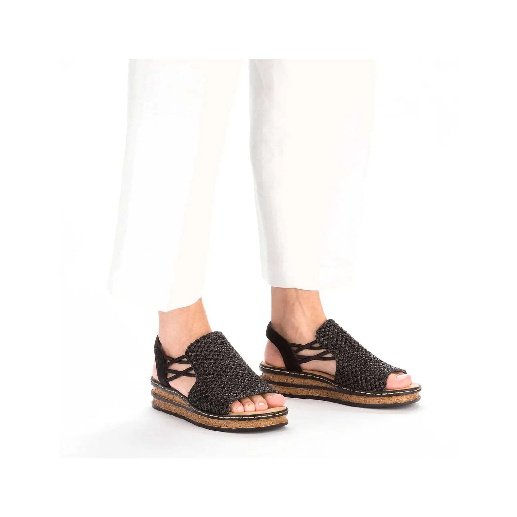 Rieker Heeled Shoes-Women'S Wedge Sandals Asphalt Black