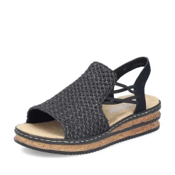 Rieker Heeled Shoes-Women'S Wedge Sandals Asphalt Black