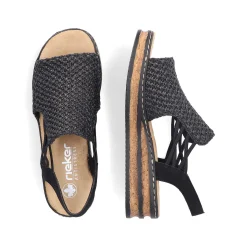 Rieker Heeled Shoes-Women'S Wedge Sandals Asphalt Black