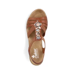 Rieker Heeled Shoes-Women'S Wedge Sandals Caramel Brown-Pure White