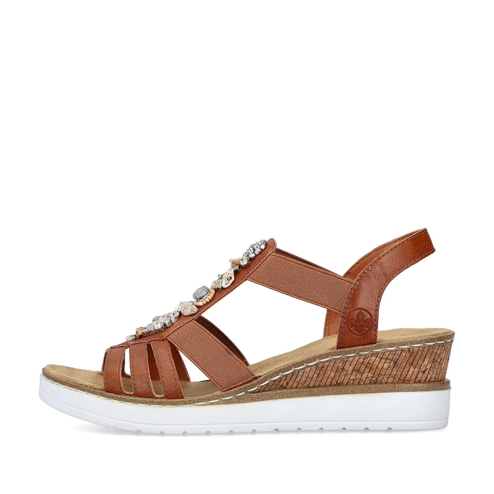 Rieker Heeled Shoes-Women'S Wedge Sandals Caramel Brown-Pure White
